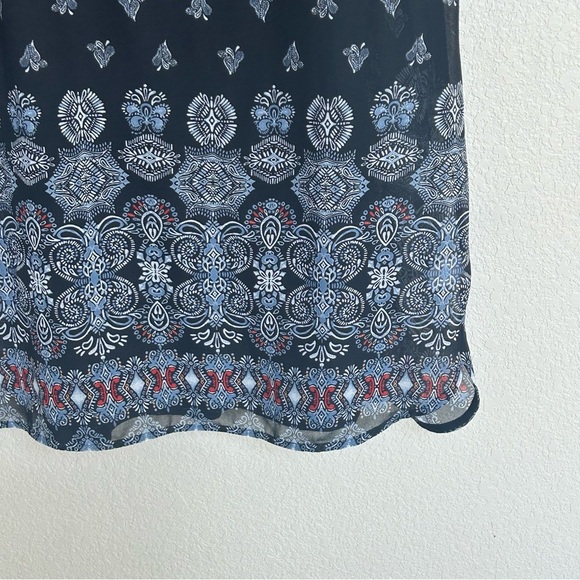 J Jill Medium Black Mixed Print 3/4 Sleeve V-Neck Henley Sheer Cover-Up Dress - Picture 5 of 9